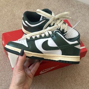 Nike Forest Green and White Low-Top Sneakers